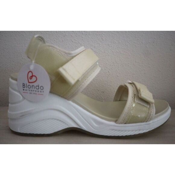 Blondo B3482 Women's Sz 10M Bone Fabric Marylee Waterproof Wedge Sandals - Picture 2 of 9